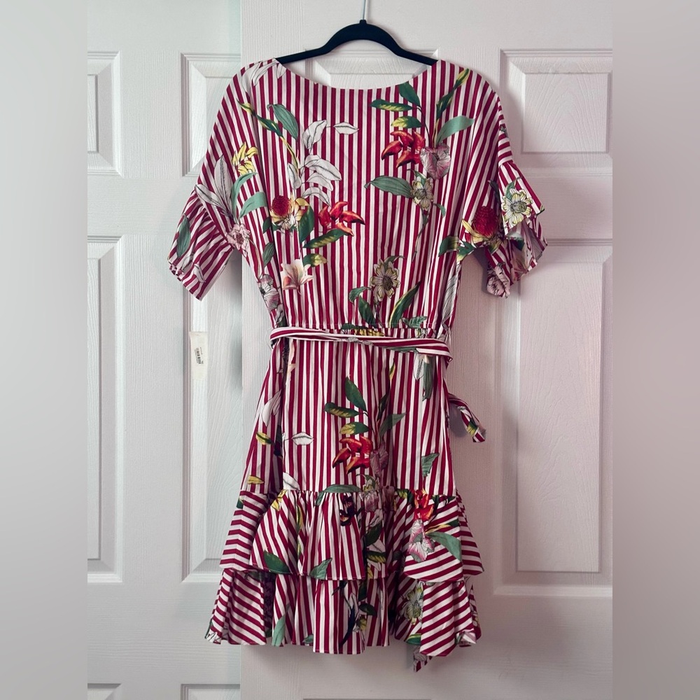 Julia Jordan Red and White Ruffled Tie Front Sundress